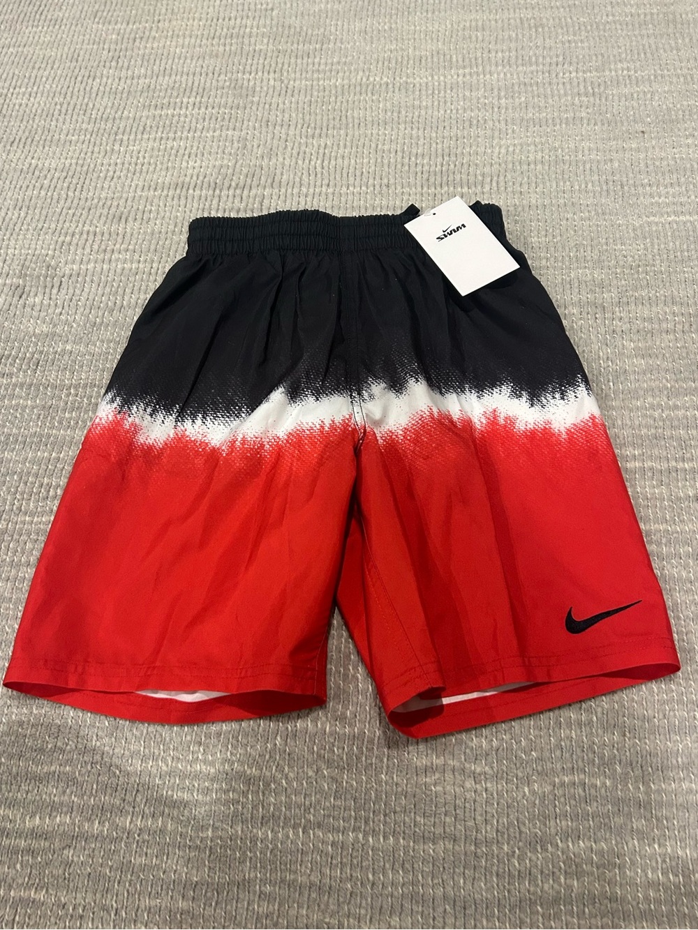 Nike Red to Black Gradient Athletic Shorts with White Swoosh